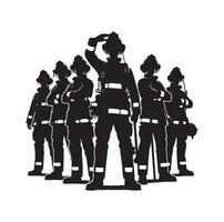 sapeurs pompiers groupe pose silhouette illustration vecteur