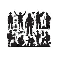 sapeurs pompiers groupe pose silhouette illustration vecteur