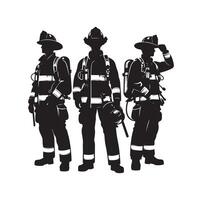 sapeurs pompiers groupe pose silhouette illustration vecteur