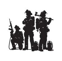 sapeurs pompiers groupe pose silhouette illustration vecteur