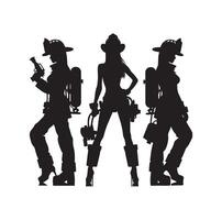 sapeurs pompiers groupe pose silhouette illustration vecteur