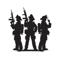 sapeurs pompiers groupe pose silhouette illustration vecteur