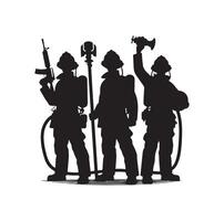 sapeurs pompiers groupe pose silhouette illustration vecteur