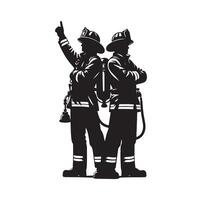 sapeurs pompiers groupe pose silhouette illustration vecteur