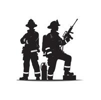 sapeurs pompiers groupe pose silhouette illustration vecteur