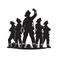 sapeurs pompiers groupe pose silhouette illustration vecteur