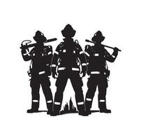 sapeurs pompiers groupe pose silhouette illustration vecteur