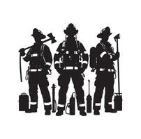 sapeurs pompiers groupe pose silhouette illustration vecteur