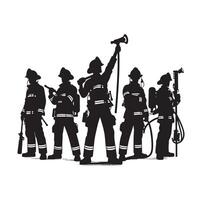 sapeurs pompiers groupe pose silhouette illustration vecteur