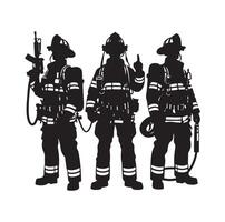 sapeurs pompiers groupe pose silhouette illustration vecteur