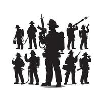 sapeurs pompiers groupe pose silhouette illustration vecteur