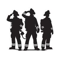 sapeurs pompiers groupe pose silhouette illustration vecteur