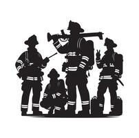 sapeurs pompiers groupe pose silhouette illustration vecteur