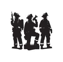 sapeurs pompiers groupe pose silhouette illustration vecteur