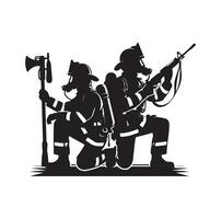 sapeurs pompiers groupe pose silhouette illustration vecteur