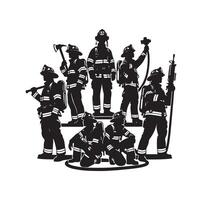 sapeurs pompiers groupe pose silhouette illustration vecteur