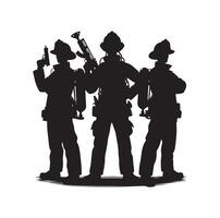 sapeurs pompiers groupe pose silhouette illustration vecteur