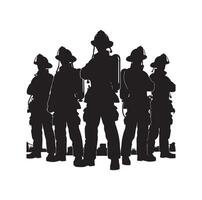 sapeurs pompiers groupe pose silhouette illustration vecteur