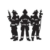 sapeurs pompiers groupe pose silhouette illustration vecteur