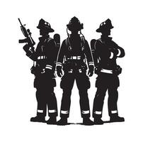 sapeurs pompiers groupe pose silhouette illustration vecteur