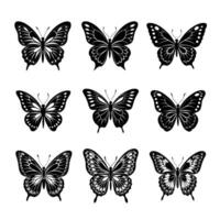 une ensemble de très détaillé papillon logo silhouette vecteur