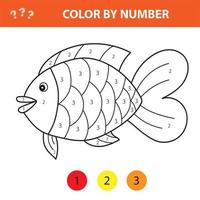 jeu éducatif couleur par numéro pour les enfants. illustration pour écolier - poisson vecteur