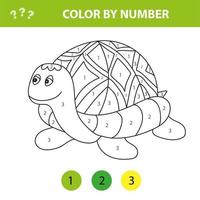 tortue de dessin animé. jeu éducatif couleur par numéro pour les enfants. vecteur
