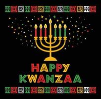 illustration vectorielle de kwanzaa. symboles africains de vacances avec lettrage, bougies sur fond noir.