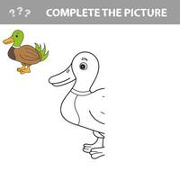 colorier le canard mignon de bande dessinée. jeu éducatif pour les enfants. illustration vectorielle vecteur