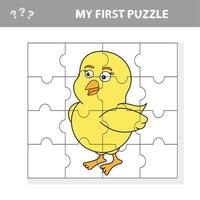 jeu de puzzle d'éducation de bande dessinée pour les enfants d'âge préscolaire avec du poulet vecteur