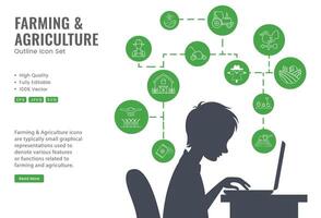 intelligent ferme ou agri technologie illustration. bannière avec connecté Icônes en relation à intelligent agriculture technologie, numérique iot agriculture méthodes et ferme automatisation. vecteur