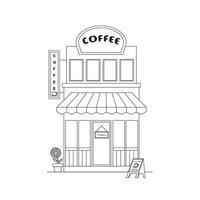 illustration. petit affaires façades plat ensemble avec boulangerie café magasin. main tiré ligne art illustration. vecteur