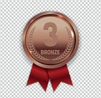 médaille de bronze d'art de champion avec l'icône de ruban rouge signe la première place isolée sur fond transparent. illustration vectorielle vecteur