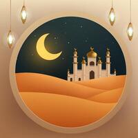 une La peinture de une mosquée et une mosquée avec une lune et étoiles vecteur