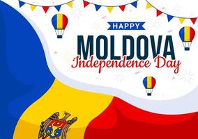 Moldavie indépendance journée illustration pour août 27 avec une agitant drapeau dans une nationale vacances plat dessin animé style Contexte vecteur