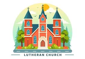 luthérien église illustration avec une cathédrale temple bâtiment et Christian religieux architecture dans une plat dessin animé style Contexte vecteur
