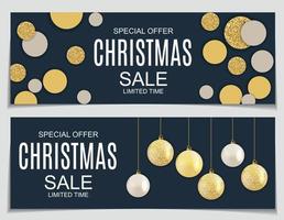 illustration vectorielle abstraite vente de Noël, fond d'offre spéciale avec boîte-cadeau et boule dorée. modèle de carte de réduction chaude d'hiver vecteur