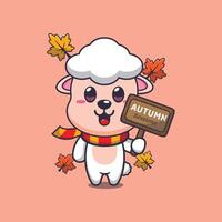 mignonne mouton avec l'automne signe planche vecteur