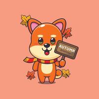 mignonne shiba inu avec l'automne signe planche vecteur