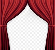 image naturaliste de rideau, rideaux ouverts couleur rouge sur fond transparent. illustration vectorielle. vecteur