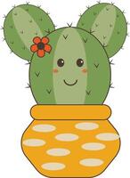 kawaii dessin animé mis en pot cactus sur blanc Contexte. isolé illustration vecteur