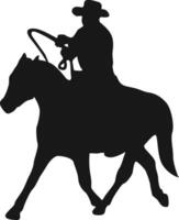 cow-boy silhouette avec cheval et corde. illustration conception. vecteur