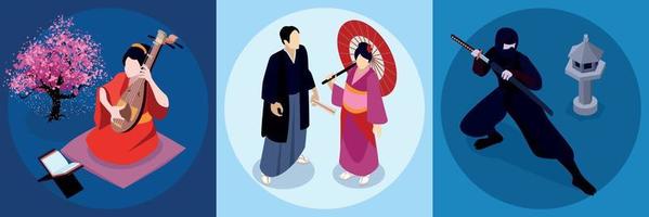 ensemble de concepts de conception isométrique au japon vecteur