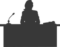 silhouette nouvelles ancre femmes dans action asseoir dans de face bureau noir Couleur seulement vecteur