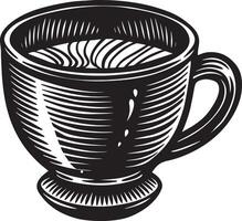 main tiré café tasse illustration noir et blanc vecteur