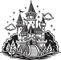 illustration de une Château illustration noir et blanc vecteur