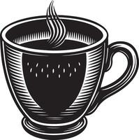 main tiré café tasse illustration noir et blanc vecteur