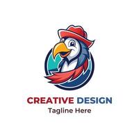 oiseau permanent sur branche mascotte logo conception vectore vecteur