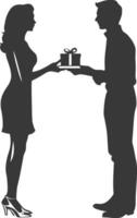 silhouette homme et femmes couple échanger cadeaux noir Couleur seulement vecteur