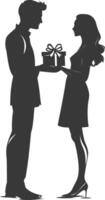 silhouette homme et femmes couple échanger cadeaux noir Couleur seulement vecteur